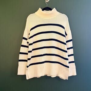 Old Navy Women’s Striped 100% Cotton Cream Black Turtle Neck Sweater L Petite